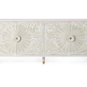 Aparador Moderno Blanco Puertas Dibujo Tallado